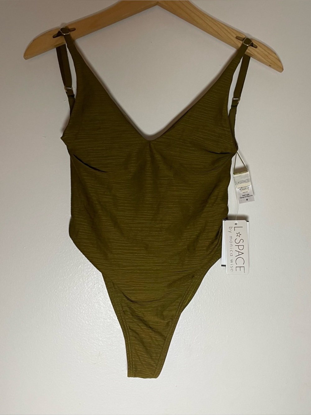 l*space Olive Green One-Piece Swimsuit with V-Neck